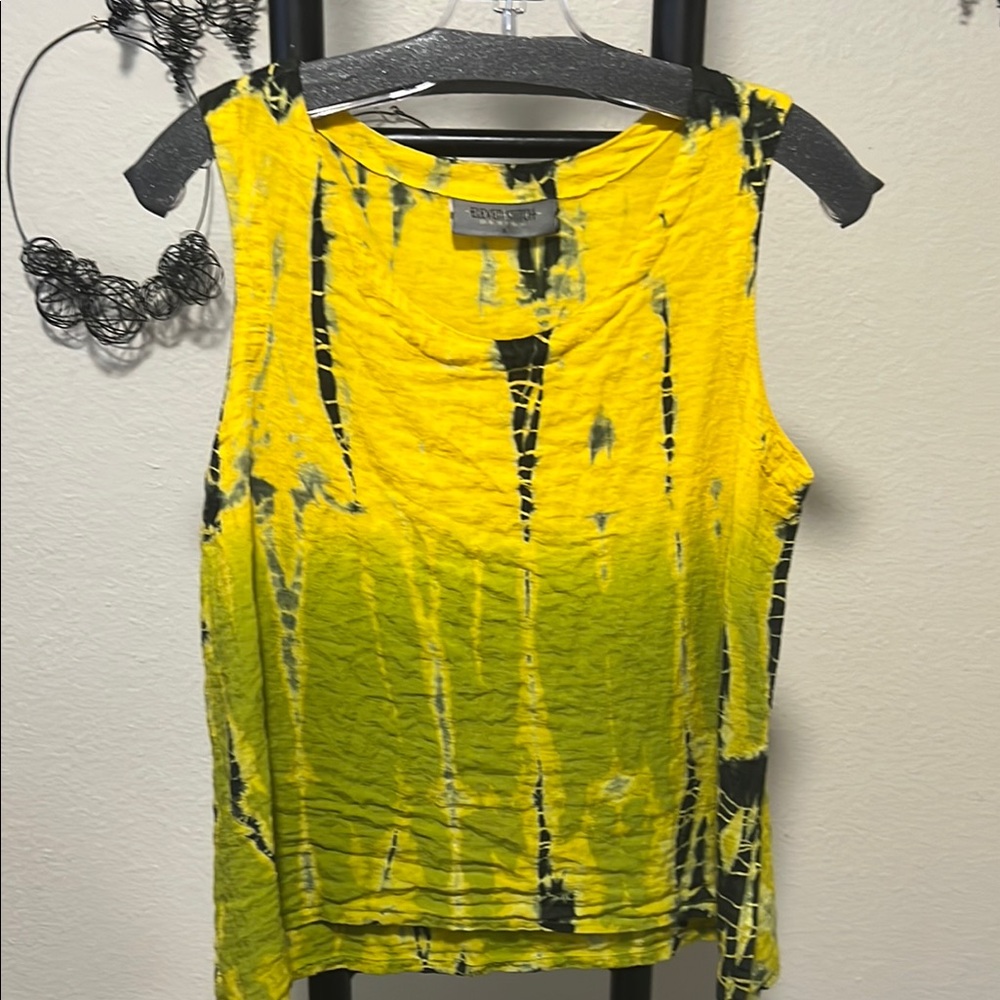 Chico's Yellow and Black Tie-Dye Tank Top